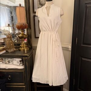Anne Klein white Sleeveless Midi Dress with Tie Waist